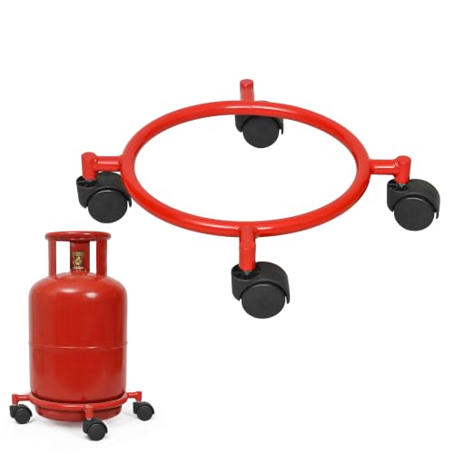 Image of Bonkaso Gas Cylinder Trolley with Handle, Heavy-Duty Alloy Steel Stand with 4 PP Twin-Wheel 360 Swivel Casters, 60 kg Load Capacity, Powder-Coated Red Finish