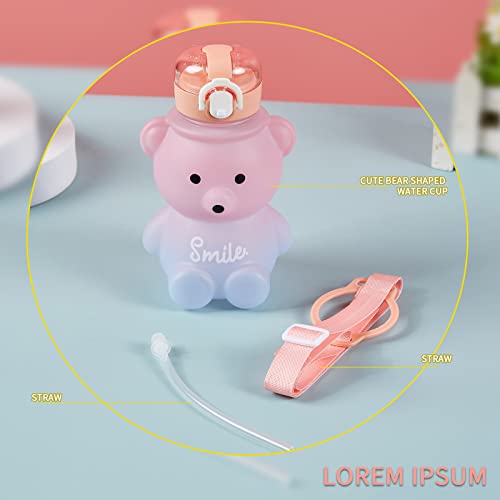 Menoha Kawaii Water Bottle With Straw, Bear Water Bottles With Adjustable Shoulder Strap,Portable Drinking Cup For Girls Boys School Office Travel #TOP1