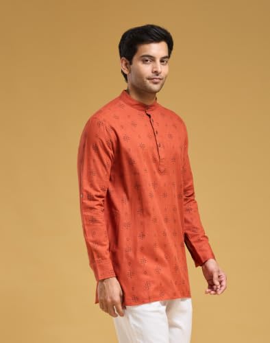 Image of Fabnu by Fabindia Men's Cotton Printed Relaxed Fit Straight Short Kurta