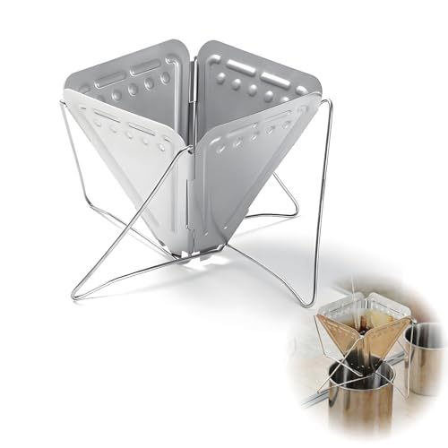 Zusammenklappbarer Kaffeetropfer, Faltbarer Kaffee Tropfer, Kaffeefilterhalter Edelstahl Kaffeefilter, Camping Kaffee Filter Aufsatz kompakt für oder Rucksackreisen, Silber (Silber 1)