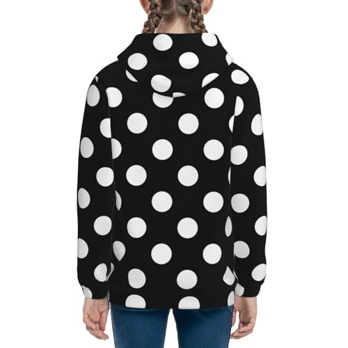 Black and White Polka Dot Kids Pullover Hoodies Boys Sweatshirts Girls Athletic Clothes with Pocket4