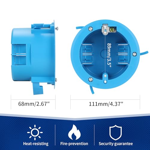 Image of 1PCS XIUTE 1 Gang PVC Round Ceiling Electrical Box,Old Work, 4.25 inch Dia with Grounding Strap and Screw,18 Cubic Inch,Blue,ETL Listed