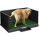 LUFFWELL Dog Grass Pad with Tray & Drawer, Indoor Dog Potty Training System, 2 Reusable Turf Pads, 3 High Walls for Splash Protection, Easy-Clean Urine Collection Drawer for Small/Medium Dogs