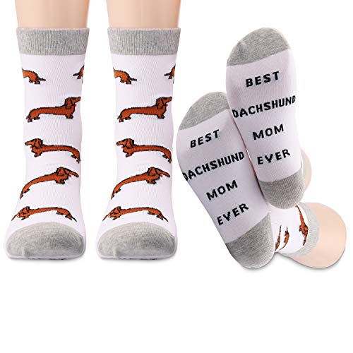 MBMSO Dachshund Socks 2 Pairs Best Dachshund Mom Ever Crew Socks Dog Owner Gifts Dachshund Lover Gifts for Women (2 Pairs Dachshund Mom Ever Socks)