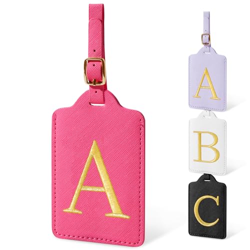 Image of Initial Luggage Tags for Suitcases, Cute Embroidered Letter Luggage Bag Suitcase Identifier Name Baggage Tag, PU Leather Travel Luggage Tags, Bag Tags for Men Women Kids Luggage Handbags(Rosered A)