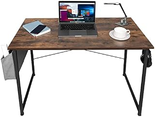 CLOFY Computer table 100 x 50 cm, desk with storage bag, stable laptop table work table, PC table office table for home office school, vintage brow