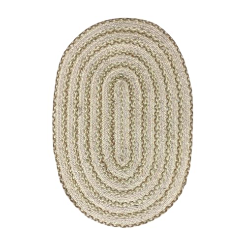 Image of Divine Handicrafts Oval Jute Rug (60 × 90 cm) | Handcrafted Reversible Oval Rug Natural Woven Carpet for Living Room, Bedroom & Hallway