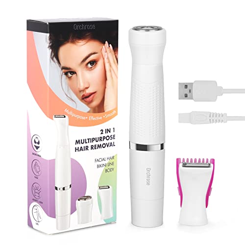 Facial Hair Removal For Women, Bikini Trimmer For Women Pubic Hair, Painless 2 In 1 Hair Remover Rechargeable Body & Face Hair Shaver For Legs, Arms, Armpit, Peach Fuzz On Upper Lip And Chin (White) #TOP6
