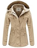 WenVen Women's Casual Military Coat Fall Light Cotton Anorak Jacket (Khaki, M)