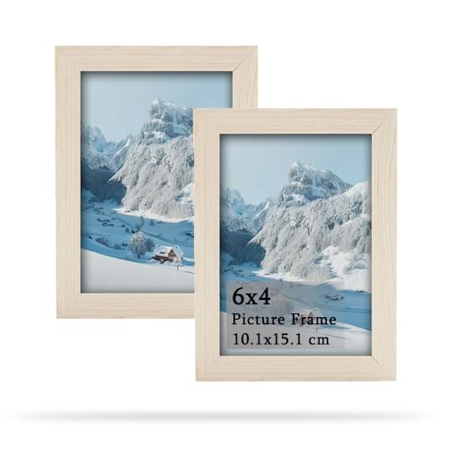 6x4 Photo Frames Set of 2 - Art Print Poster Frame Picture Photo Frames Solid Wood Frames with Organic Glass 10x15 cm for Table Top and Wall Mounting(White wood color,6x4)