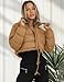 Flygo Women Cropped Puffer Jacket Winter Long Sleeve Quilted Puffy Bubble Padded Short Coats with Drawstring(Khaki-S)