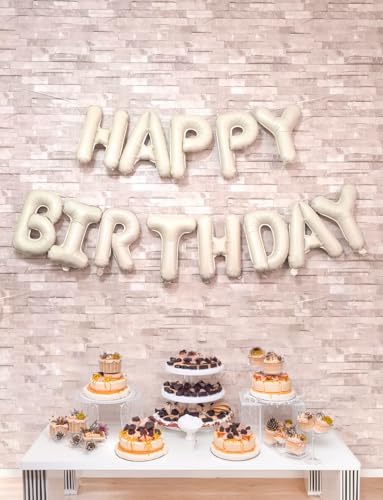 Image of Cream Happy Birthday Balloon Banner, 16 Inch Cream White Happy Birthday Foil Balloons, Neutral Beige Letter Balloons Sign for Women and Girls, HBD Party Decorations, Photo Backdrop Supplies