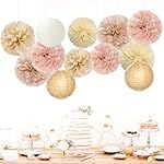 Champagne-Gold White Party-Decorations Paper-Flowers Lanterns - 15PCS Boho Fall Rustic Tissue Pom Poms Streamers,Wedding Baby Bridal Shower Neutral Autumn Birthday Hanging Supplies Decor Hugfond - Image 3