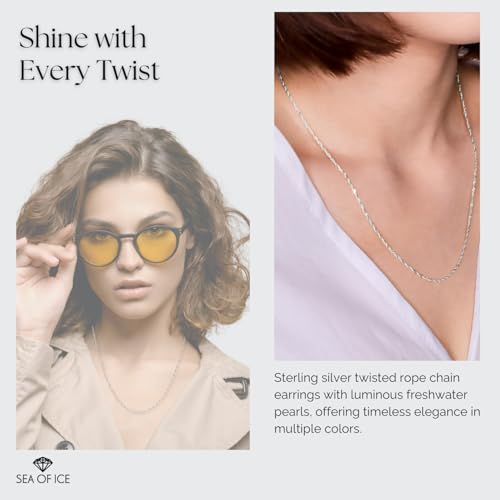 SEA OF ICE Sterling Silver 1mm Twisted Curb Singapore Rope Chain Adjustable Necklace For Women, Size 22" Italy3