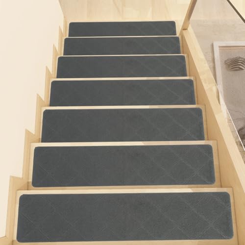 Fecialy Alfombrillas para peldaños de Madera, Paquete de 4 Alfombrillas Antideslizantes de 20x76cm con Base de Goma Antideslizante, extraíbles y Lavables para niños, Ancianos y Mascotas