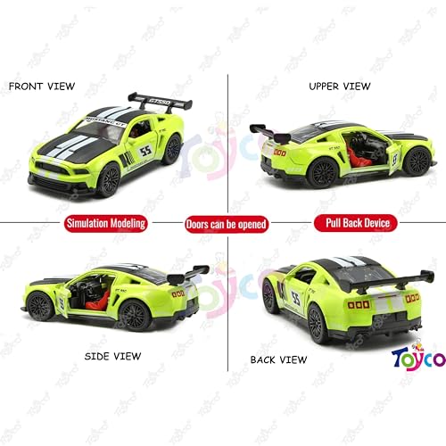 Image of toyco Sports GT Die-Cast Alloy Metal Car for Kids | Openable Doors, Smooth Edege, Shiny Body & Pullback Action | Realistic Look | 1:36 Scale | Neon Green Toy Car for Boys & Girls (Pack of 1)