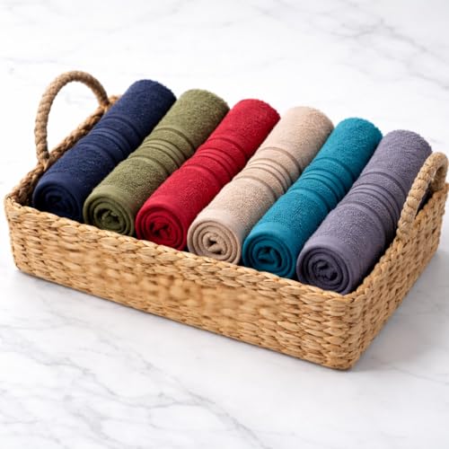 Image of Cotton Face Towel Pack of 4, 100% Cotton Towels, Soft Absorbent Small Gym Towel for Face, 400 GSM Quick Dry Bathroom & Travel Towels Men & Women, 30 x 30 cm, Beige & Navy