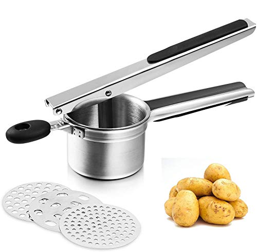Potato Ricer Manual Masher with Stainless Steel Kitchen Tool and 3 Discs for Cooking