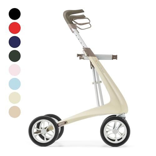 Image of byACRE Carbon Ultralight Rollator Walker, 10.6 lbs, Oyster White, Compact