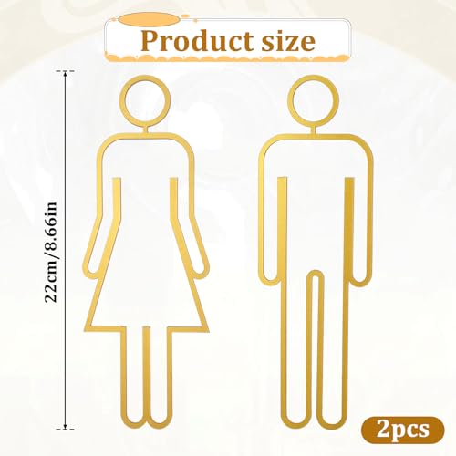 Bathroom Signs, Gold Bathroom Accessories Men\'s and Women\'s Golden Resin Adhesive Backed Toilet Sign Easy Installation Modern Restroom Sign for Offices Business Restaurants