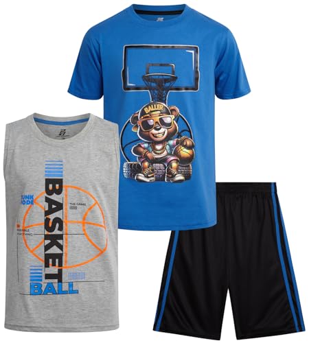 Image of Pro Athlete Boys Active Shorts Set - 3 Piece Athletic Dry Fit Graphic Tees Tank Tops and Basketball Shorts for Boys