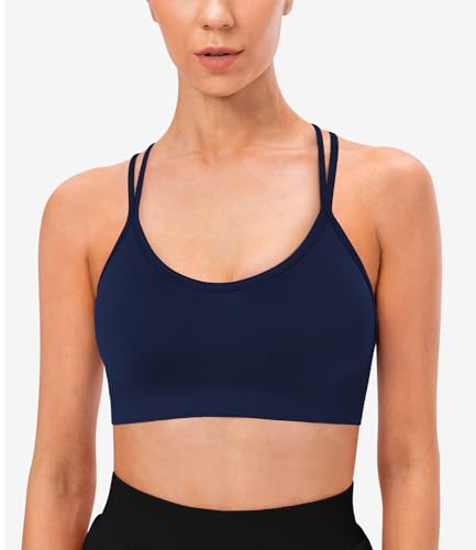 Image of VEQKING Strappy Cross Back Women Sports Bra Pack for Medium Support Workout | Removable Padded Cups, Spaghetti Strap, Comfort Seamless Wirefree, Soft Breathable Fabric, for Gym /Yoga /Pilates /Walking /Daily