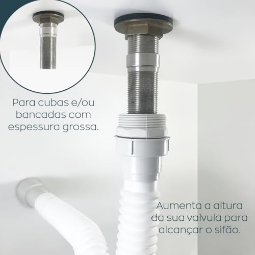 Dona D Cor, Prolongador Para Valvula De Pia Banheiro 7/8 Aço Inox Prolongador Para Ralo 30mm Escoame