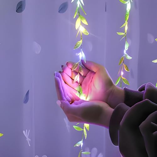 Image of MIRADH Diwali Fairy Lights Leaf Curtain String Light, 180 LED Artificial Leaf Vine with 8 Modes for Diwali, Navratri, Christmas & New Year Home & Party Decor (10x3 ft) (2, Multicolor)