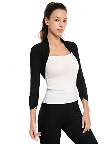 AmélieBoutik Women Ruched 3/4 Sleeve Bolero Cropped Cardigan Shrug3