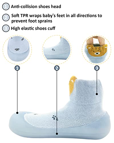SEBELLST Baby Sock Shoes Animal Rubber Sole Non-Skid Indoor Slipper Infant Boys Girls Breathable Lightweight Baby Shoes (Blue leopard, 18-24 months)