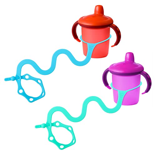 Image of Goji Baby Bottle Bungees - Sippy Cup Holder Strap - Sippy Cup and Toy Safety Tether - Keep Essentials Within Reach - For Kids Ages 0-36 Months - BPA and Phthalate-Free [Blue & Aqua 2pk]