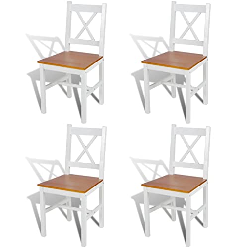 vidaXL 4 pcs Chaise Salle à Manger en Bois Blanc et Naturel