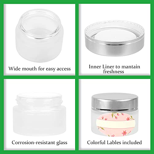 15 Pack 1oz/30g frosted Round Glass Jars - Empty Cosmetic Refillable Containers with Inner Liners, Silvery White Lids… - Image 5