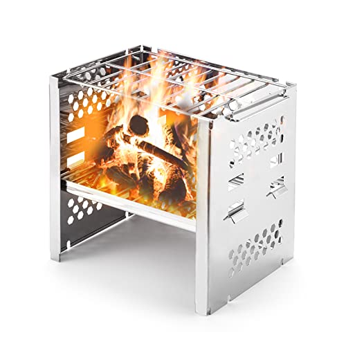 Lixada Camping Holzofen, Tragbar Hobo Kocher, Faltbar Campingherde für Outdoor Grill Klappbar, Edelstahl BBQ-Grillofen für Rucksackreisen, Campingkocher für Outdoor-Picknick, Wandern, BBQ
