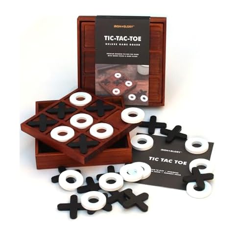 Iron & Gory | Noughts and Crosses | Wooden Board Games for Adults | Travel Games | Tic Tac Toe Game | Classic Board Game & Mini | Portable Travel for Adults | 2 Player Classic Cover