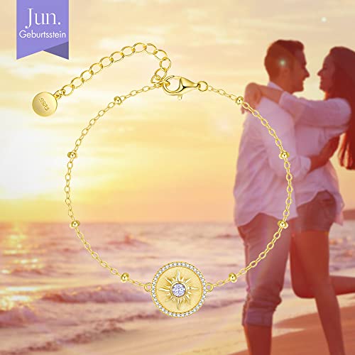 Cde Sun Bracelets For Women Girls, 925 Sterling Silver Adjustable 14K Gold Plated Charm Link Bracelet, Birthday Anniversary Jewelry Gifts For Women Wife Girlfriend Her Daughter #TOP2