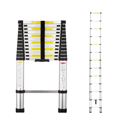 Image of Amazon Basics 3.8 m (12.46 ft) Compact Aluminum Telescopic Ladder | 13-Step Foldable Ladder | Multipurpose Use for Home & Outdoor Tasks