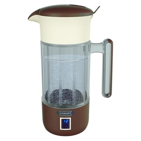 GOSOIT Hydrogen Water Bottle Hydrogen Alkaline Water Generator Ionizer Hydrogen Rich Water Maker Machine Hydrogen Water Pitcher with SPE PEM Tech1500ml/51oz (TAN) Cover
