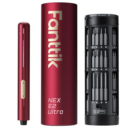 Fanttik E2 Ultra Mini Electric Screwdriver, Cordless Screwdriver, Max 0.6N.m, 50 Magnetic Bits, 5/32'' Hex, Magnetic Storage, Repair Tool for Electronics, Camera, Laptop, and PC Build (Red)