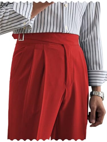 Mens Chinos Pants Classic Gurkha Pleated Front Dress Pants Casual Tapered Trousers