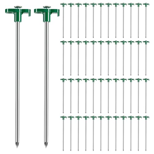 Ohiyoo 50 Pack Tent Stakes Heavy Duty 10 Inch Camping Stakes Yard Stakes Metal Tent Pegs for Ground Stakes Tent Spikes for Camping Garden Yard (Green)
