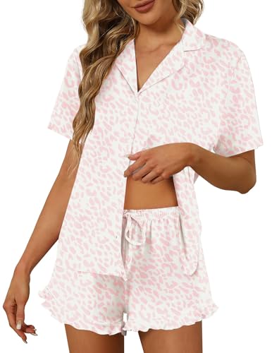 Image of Ekouaer Pajamas Set for Women Short Sleeve Sleepwear Button Down Pjs Lounge Sets Soft Nightwear