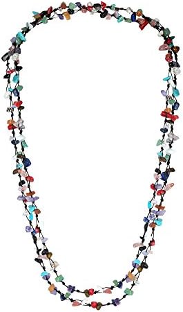 AeraVida 56 Inches Long Handmade Multi Stone Nugget Cotton Wax Rope Necklace