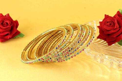 Image of NMII Glass Golden Beads & Pearls Moti Work Designer Bangles Set For Women & Girls | Kanch ki Chudi Set | Girl's Bangles Bracelet | Glass Bangles | Daily, Wedding, Party, Fashion Jewellery- Set of 12