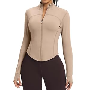 Women’s Lightweight Zip Up Workout Jackets Yoga Cropped Running Gym Track Athletic Jacket with Thumb Holes