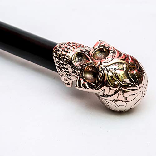 Hind Handicrafts Dekorative viktorianische Gehstöcke und Gehstöcke für Damen und Herren, 91,4 cm, schwarzes Ebenholz, Messinggriff, Uni, Derby, faltbarer Gehstock (91,4 cm, antiker Totenkopf)