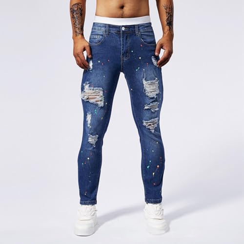 Denim Pants for Men Stylish Ripped Distressed Tapered Utility Work Pants Stretchy Jeans Vintage Clothes Street Wear4