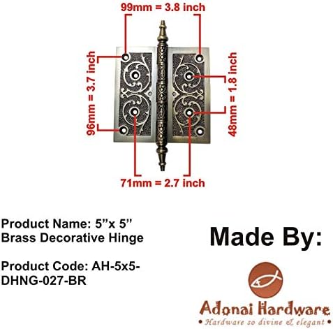 Adonai Hardware Brass Decorative Hinge (Supplied as 2 Pieces per Pack) (5" x 5", Black Powder Coated)