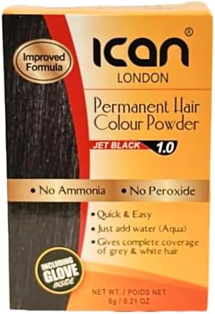 ICAN PERMANENT HAIR COLOR POWDER, NO AMONIA, NO PEROXIDE (1.0 JET BLACK)