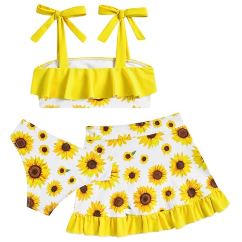 Image of ALISISTER Girls Swimsuit 3 Piece Bathing Suits Flounce Bikini Tankini Set Beach Swimwear with Cover Ups Skirt for 3-8 Years